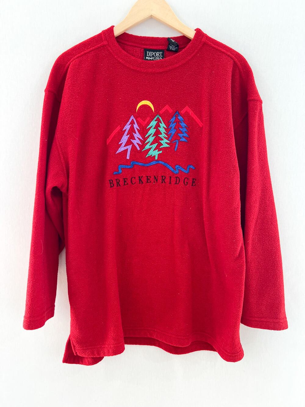 Vintage 90s Breckenridge Red Terry Cloth Embroidered Sweater Large Colorado